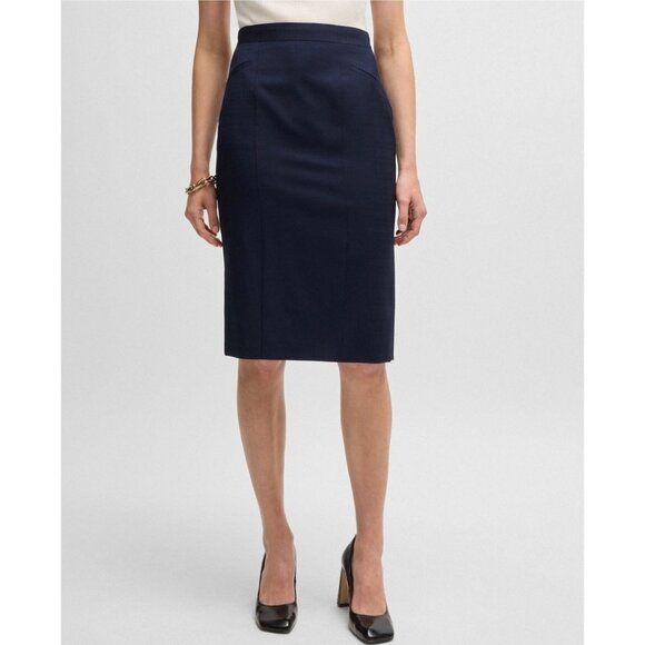 BOSS by Hugo Boss Wool Pencil Skirt Womens Size Navy Blue